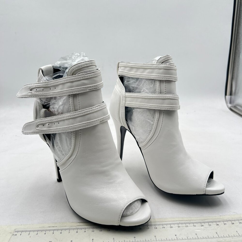 XYD White Peep Toe Strappy Ankle Booties - Picture 4 of 8